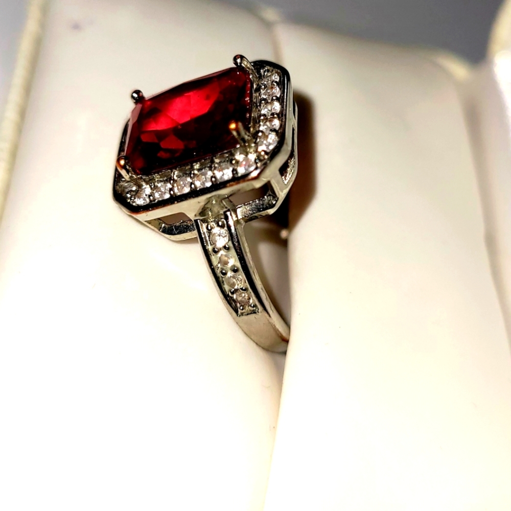 Lab created square Ruby ring. CLOSET CLOSEOUT! - Picture 2 of 4